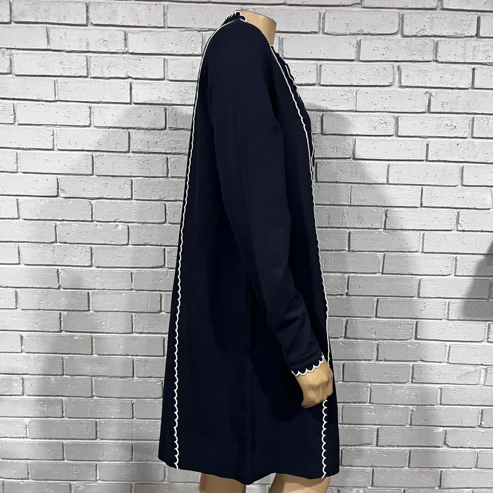 Boden Navy Blue Scalloped Ric Rac Trim Shift Dress Gold Buttons | Size US 10R - Picture 7 of 9